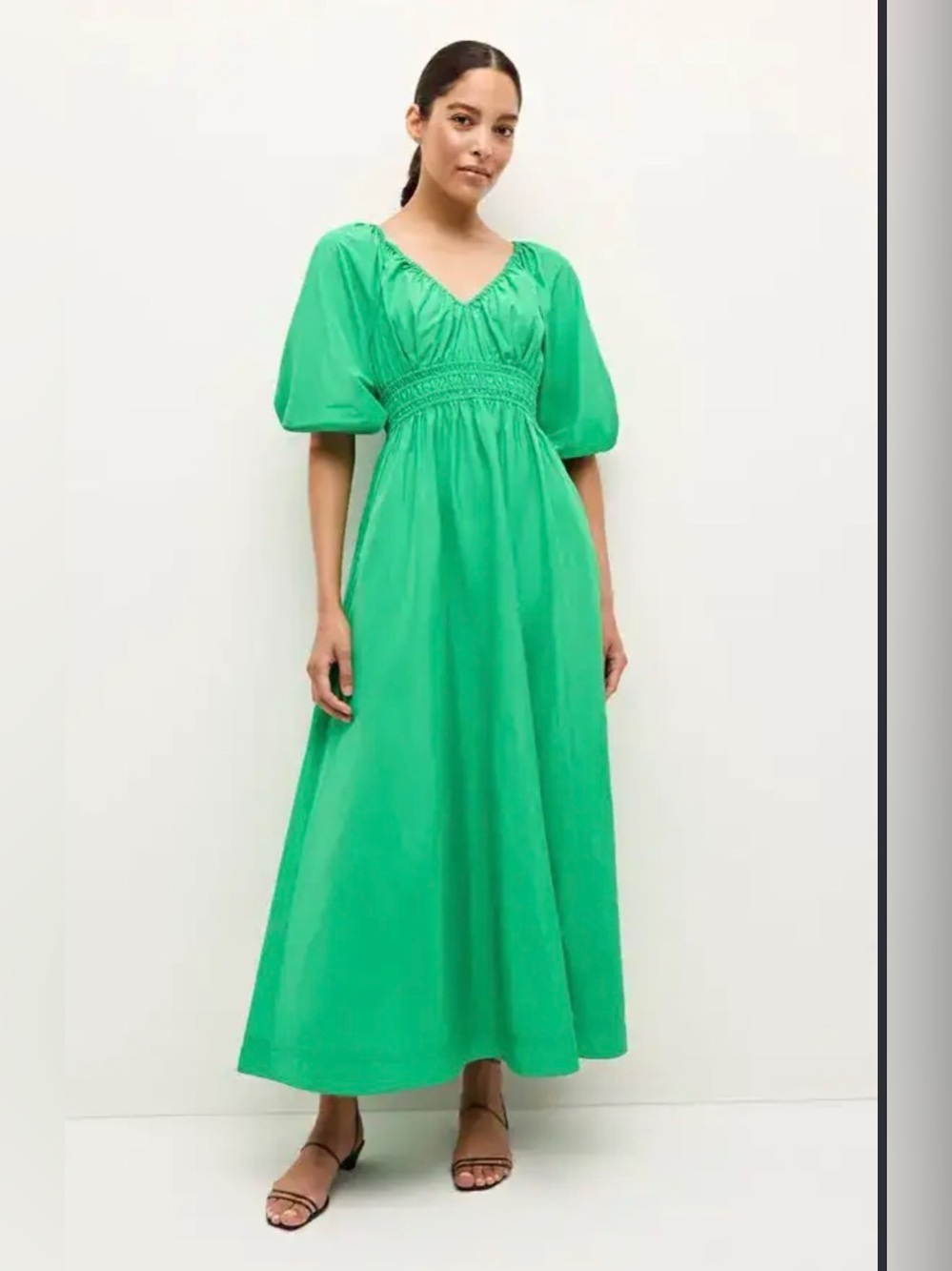 Marie Oliver Ava Maxi Dress Green Puff Sleeve Smocked Waist Cottagecore Size 2